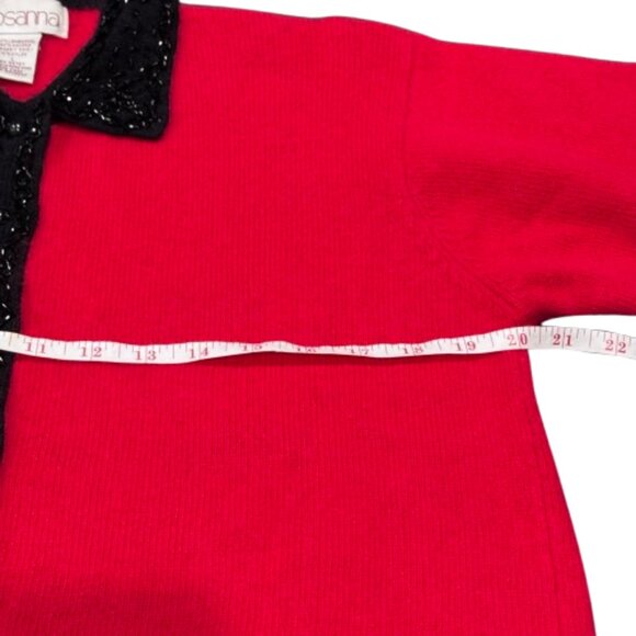 Rosanna Red Black Beaded Collar Lambswool Angora Glamorous Downtown Cardigan L - Picture 9 of 12
